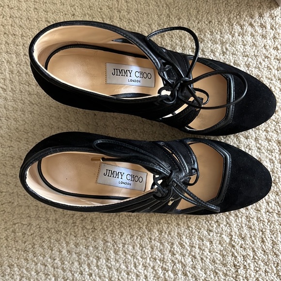 Jimmy Choo suede nappa black lace up heals size 5.5 - Picture 8 of 9